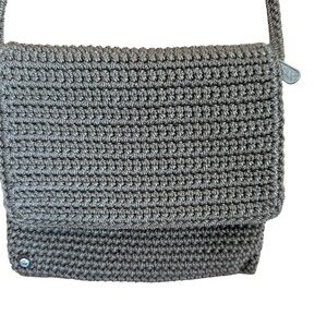 The SAK Crochet Knit Crossbody Bag Small Square Brown 7”X7”